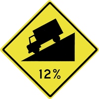 Steep grade sign representing the downward pull of Satan and temptations.